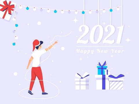 New year greeting card vector. people point out that the new year has arrived Stock Illustration