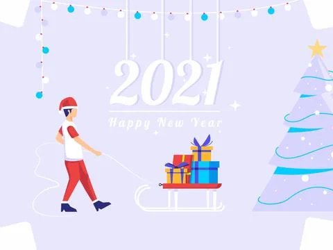 New year greeting card vector. people prepare new year's gifts. used for than Stock Illustration