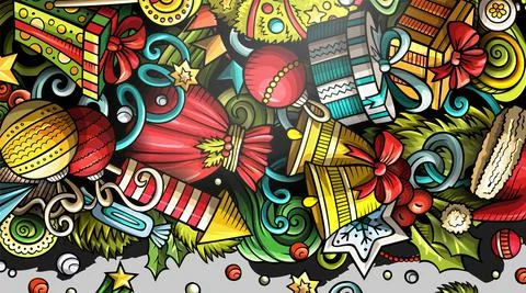 New Year hand drawn doodle banner. Cartoon detailed flyer. Illustrazione stock