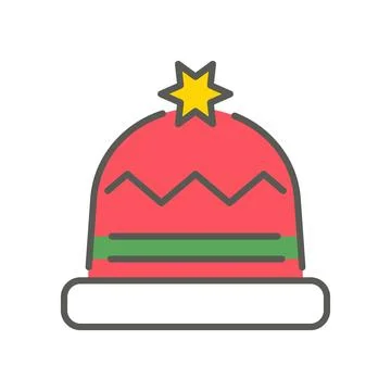 New Year hat. Vector flat Christmas icon on isolated white background Stock Illustration