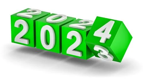 New year holiday concept. Cubes with number 2024 replace 2023 Stock Illustration