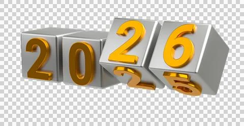 New year holiday concept. Cubes with number 2026 replace 2025 isolated whit.. Stock Illustration