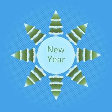 New Year Icon Pine Trees In Snow Over Blue Background Winter Holidays Concept Stock Illustration