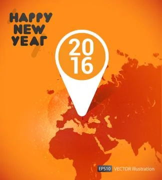 New year icon in world map. Vector background イラスト素材