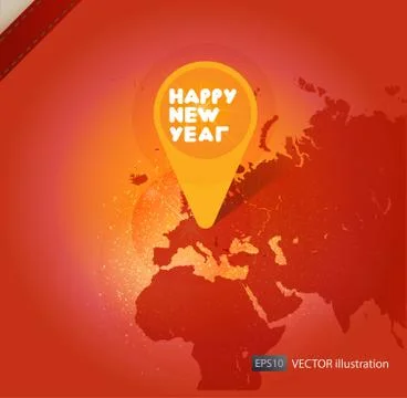 New year icon in world map. Vector background Stock Illustration