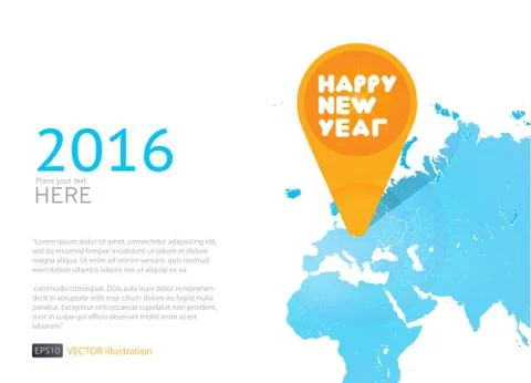 New year icon in world map. Vector background Stock Illustration