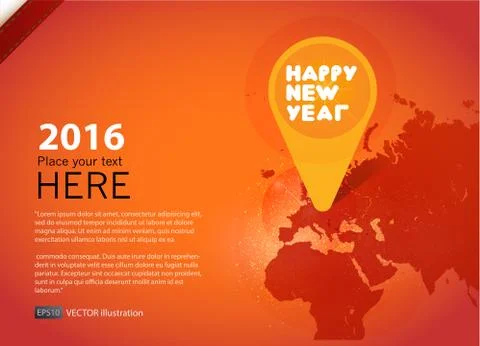 New year icon in world map. Vector background Stock Illustration