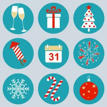 New Year icons Illustrazione stock