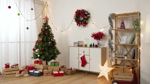 New Year interior with a fir tree Stock Footage 165755386