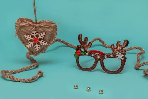 New Year Layout Concept Frame with heart and decorative glasses Stock Photos