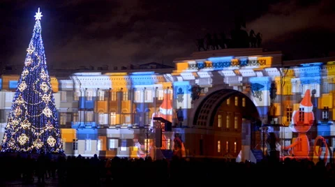 New Year lighting show in St. Petersburg, Russia 스톡 동영상 58556763