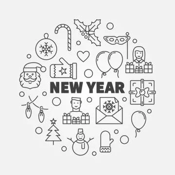 New Year line illustration. Vector greeting card. Outline design Stock Illustration