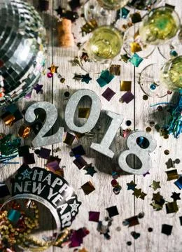 New Year: Looking Down At Party Table For NYE Stock Photos