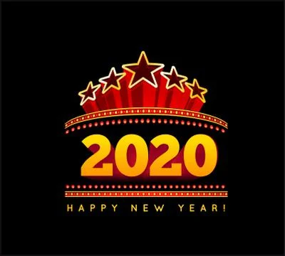 New Year marquee 2020 vector illustration on black Stock Illustration