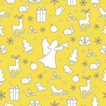 New Year Merry Christmas pattern angel, deer Stock Illustration