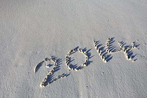 New year message on the sand beach Stock Photos