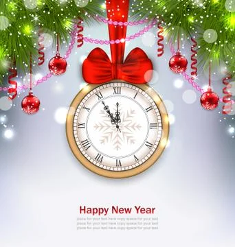New Year Midnight Background with Clock Stock Illustration
