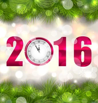 New Year Midnight Background with Clock and Fir Twigs Stock Illustration
