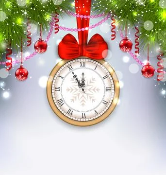 New Year Midnight Background with Clock Stock Illustration