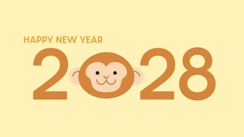 New Year of the Monkey 2028 funny lettering with a monkey head Stock Illustration