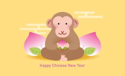New Year of the Monkey 2028 horizontal greetings card template Illustrazione stock