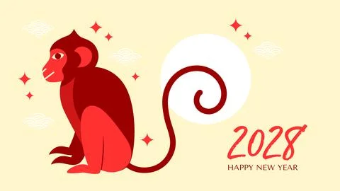 New Year of the Monkey flat design vector illustration Stockillustratie