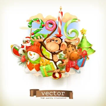 New Year, monkey vector illustration Stock Illustration