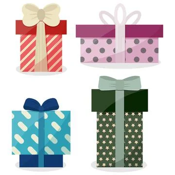 New Year multi-colored gifts isolated with shadow Stock Illustration