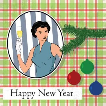 New year old illustration, greeting card. Stock Illustration
