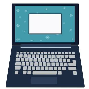New Year or Christmas. Computer, space for text.Christmas decorations .Vector Stock Illustration