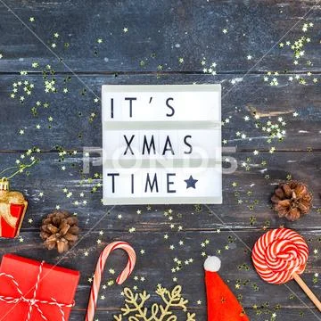 New Year or Christmas decoration flat lay Stock Photos