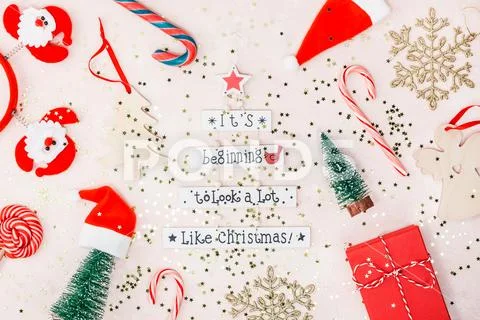 New Year or Christmas decoration flat lay Stock Photos
