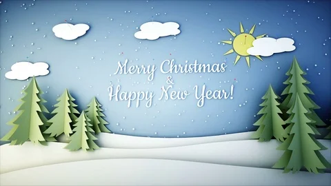 New Year paper flat animation. Happy new year and xmas background. Snowfall Stock Footage 82835562