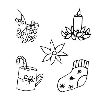 New year party doodle elements in black isolated over white background. New Y Ilustração Stock