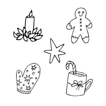 New year party doodle elements in black isolated over white background. New.. Stock Illustration