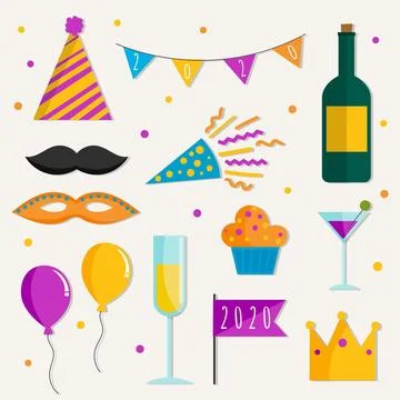New year party element collection in flat design Illustrazione stock