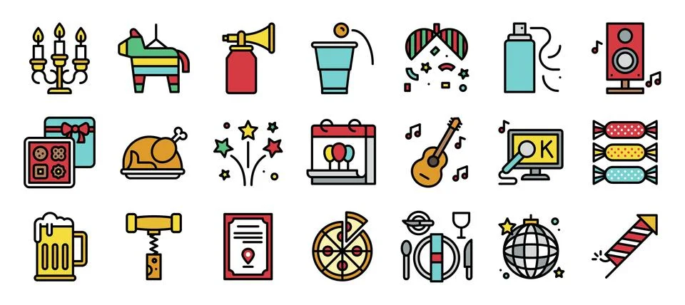 New year party elements filled icon set 스톡 일러스트