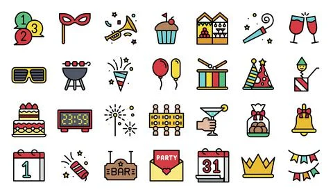 New year party elements filled icon set 2 스톡 일러스트