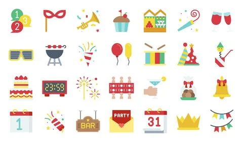 New year party elements flat icon set 2 Illustrazione stock
