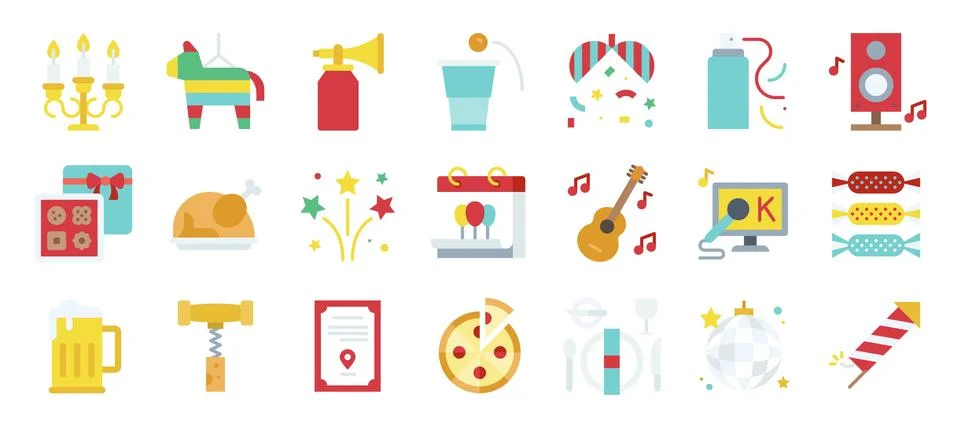 New year party elements flat icon set Stock Illustration