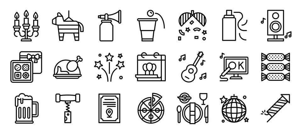New year party elements line icon set Illustrazione stock
