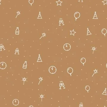 New Year party seamless pattern with white line icons of champagne glasses, Stock Illustration