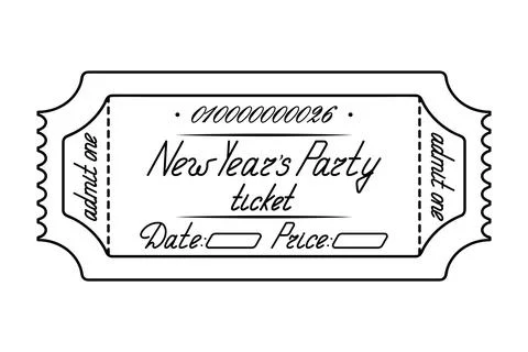 New Year party. Ticket admit one. Date and price are indicated. Stock Illustration