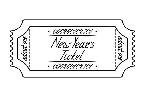 New Year party ticket "Admit One."  Handwritten lettering. Stock Illustration