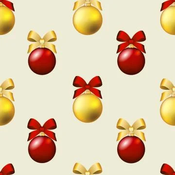 New year pattern with ball. christmas wallpaper with bow Stock Illustration