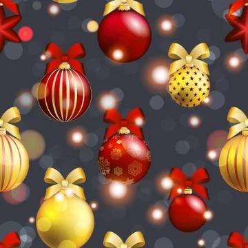 New year pattern with ball. christmas wallpaper with bow Stock Illustration