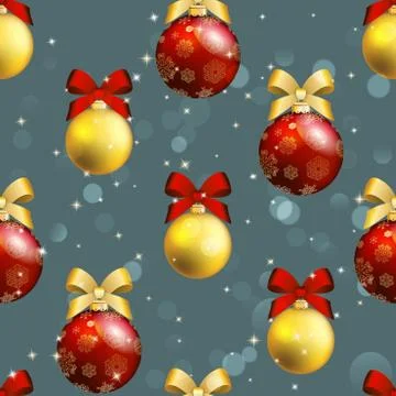 New year pattern with ball. christmas wallpaper with bow Illustrazione stock