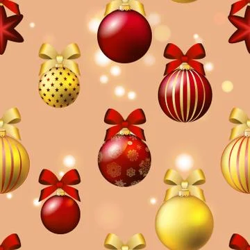 New year pattern with ball. christmas wallpaper with bow Stock Illustration