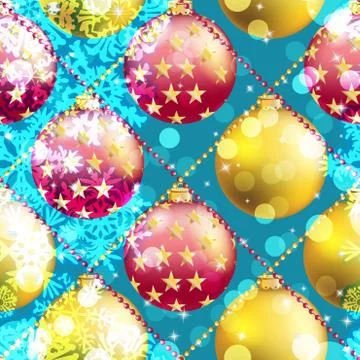 New Year pattern with Christmas ball. Sparkles and bokeh. Shiny and glowing Stock Illustration
