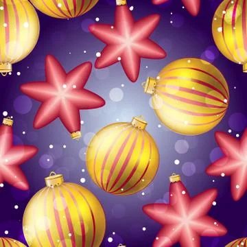 New Year pattern with Christmas ball. Sparkles and bokeh. Shiny and glowing Stock Illustration